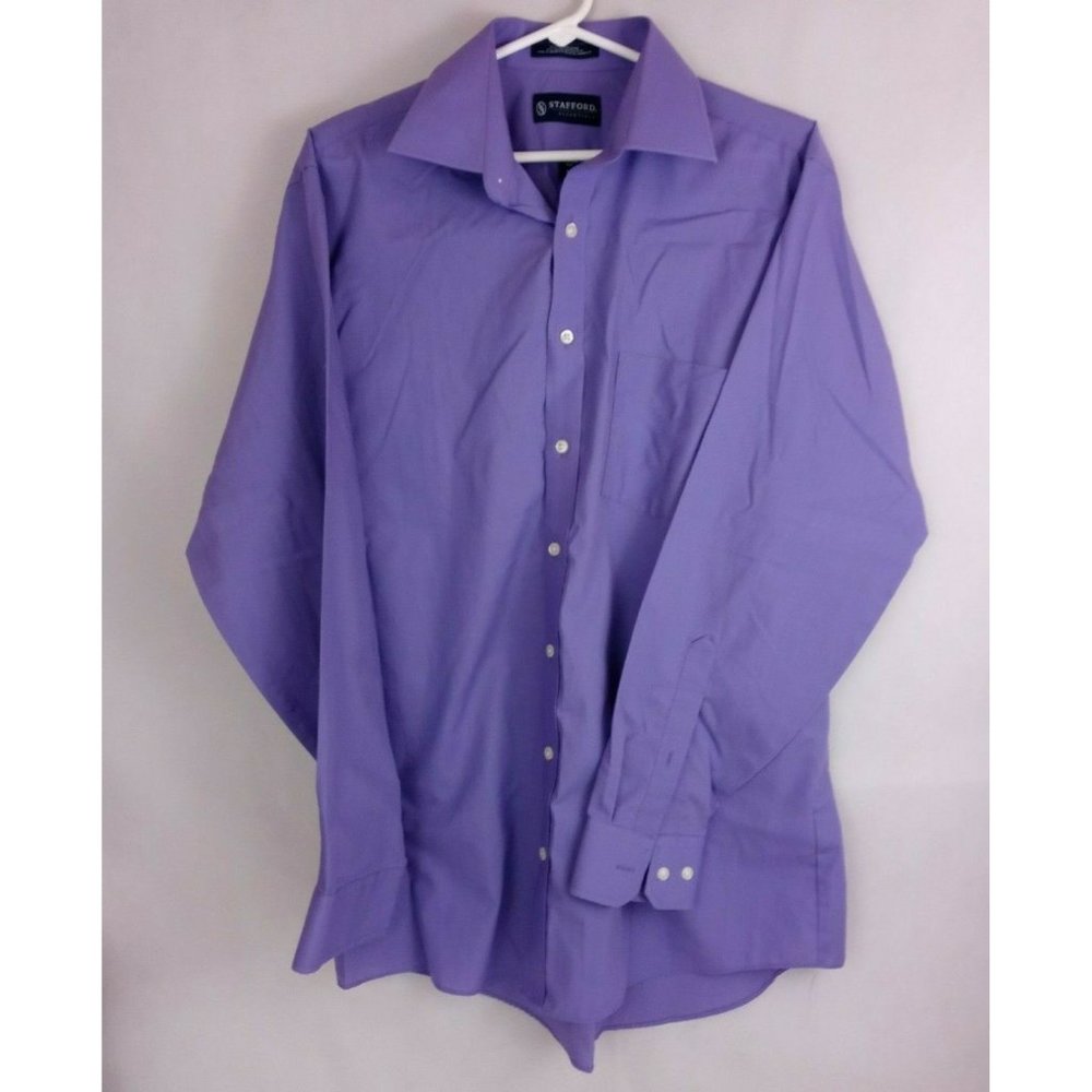Stafford Essentials Cotton Blend Broadcloth Purple Dress Shirt Size 16 Neck XL